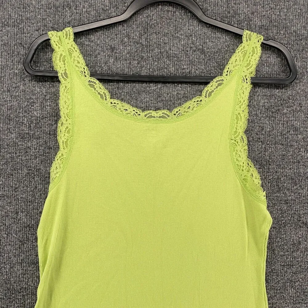 Apt 9 Y2K Tank Top Womens XL Green Ribbed Lace Trim Stretch Preppy 90s Casual - Picture 4 of 8